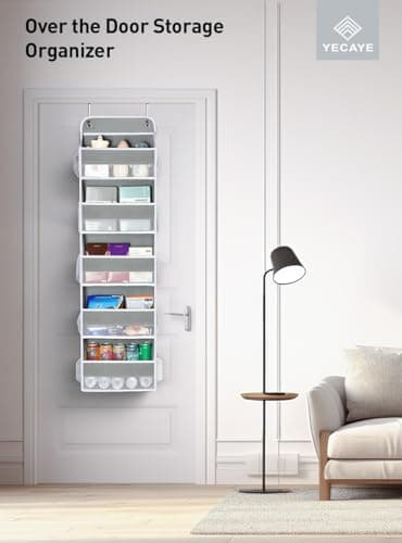 Yecaye 1 Pc Over the Door Organizer with 5 Bins 10 Side Pockets, 44lbs Load Hanging Bathroom and Bedroom Organizer, behind the Door Hanging Organizers for Nursery Newborn Baby Essential Stuff Grey - Image 8