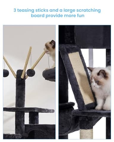 Hey-brother Cat Tree, 53 inch Cat Tower for Indoor Cats, Cat House with Padded Platform Bed, Toy Balls, Large Cozy Condo, Hammocks and Sisal Scratching Posts, Smoky Gray MPJ019-SG - Image 4