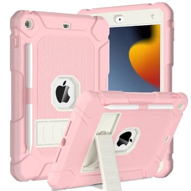 BMOUO Case for iPad 9th 8th 7th Generation (iPad 10.2 inch, 2021/2020/2019), Shockproof Protective iPad 10.2 Case with Built-in Stand/Pencil Holder, Pink - Image 1