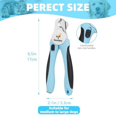 Beenefits Large Dog Nail Clippers with Sharp Stainless Steel Blade for Smooth Cutting, Ergonomic TPE Handle Special Baffle to Avoid Flying Nail Fragments, Hidden Nail File (Large/Medium), Blue - Image 4