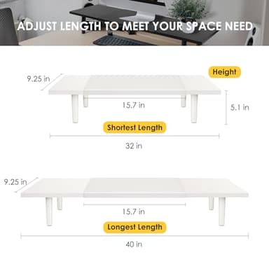 Across-Star Dual-Monitor-Stand-Riser-For-Desk Adjustable Length 32-40 Inch，Large Desktop Computer Monitor Riser For 2 Screens，Desk Shelf Organizer Riser Stand For Computer/Laptop/PC/Printer/TV White - Image 3