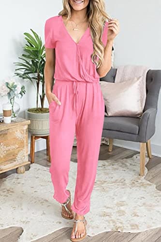 PRETTYGARDEN Jumpsuits for Women 2025 Spring Summer Casual Dressy Short Sleeve Romper Airport Vacation Travel Outfits (Rose Pink,Large) - Image 7