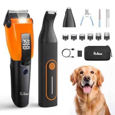 PAPMINI Dog & Cat Grooming Kit for Thick Coats, Heavy Duty Rechargeable Trimmer with LED Display & Storage Bag (Orange, 2 in 1) - Image 1
