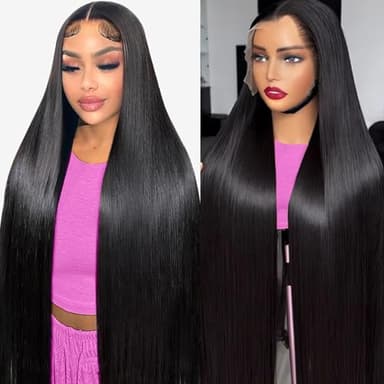 Zlzlblbl 32 Inch 13x6 Lace Front Wigs Human Hair Pre Plucked 100 Percent Human Hair Wig Straight Hd Lace Frontal Wigs Human Hair Glueless Wigs Human Hair for Women Natural Color - Image 1