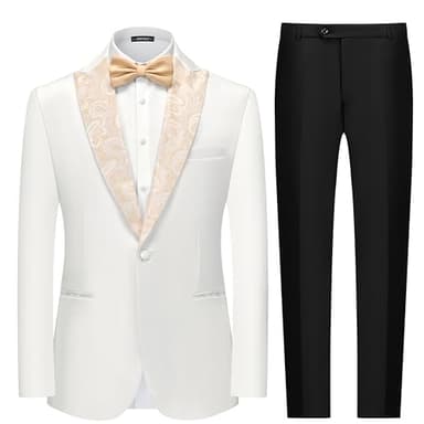 MAGE MALE Mens 2 Piece Suit Paisley Floral Peak Lapel One Button Slim Fit Tuxedo Wedding Prom Dinner Blazer Pants with Bow Tie Set - Image 1