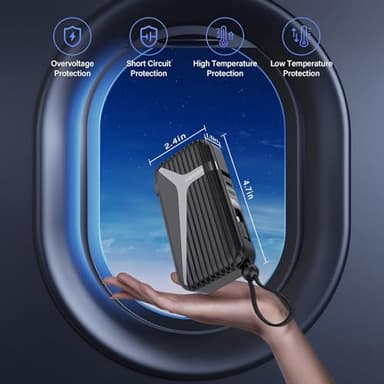 Portable Charger with Built in Cable and AC Wall Plug,10000 mAh External Battery Power Bank, LED Display 4 Outputs 2 Inputs, Travel Phone Charger Battery Pack for iPhone Air 16 15 14 13 Samsung iPad - Image 9