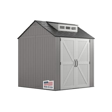 Rubbermaid Resin Outdoor Storage Shed With Floor (7 x 7 Ft) Weather Resistant Gray Organization for Home/Backyard/Garden Tools/Lawn Mower/Bike Storage/Pool Supplies - Image 1