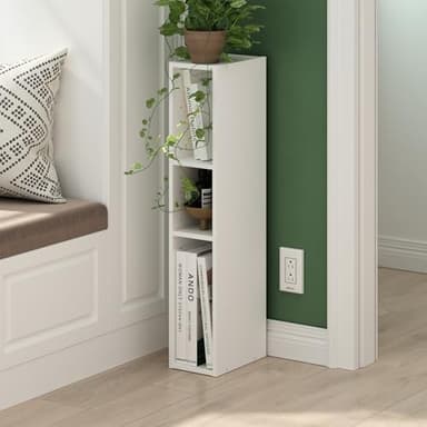 Furinno Fulda Book Shelf, 3-Tier Modern Narrow Bookshelf, 6-in Width Bookcase, 9.3" x 5.9" x 31.5", for Living Room, Bedroom, Home Office, White - Image 2