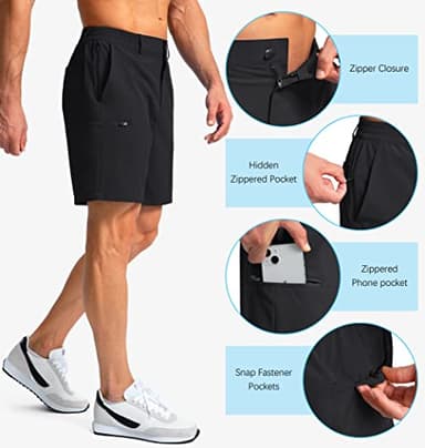 Pinkbomb Men's Golf Shorts with 6 Pockets Stretch Quick Dry Hiking Work Dress Shorts for Men (Black, Large) - Image 4