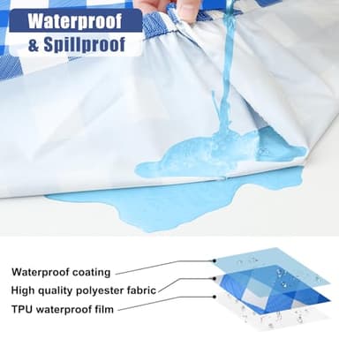 Smiry Picnic Table Cloth 2 Pack, Waterproof Elastic Fitted Tablecloths for 6FT Rectangle Tables, Washable Polyester Buffalo Plaid Tablecloth for Camping, Dining & Outdoor (Blue & White, 30" x 72") - Image 3