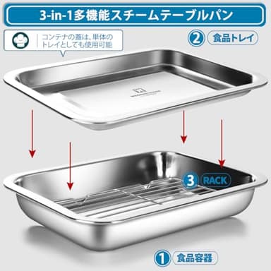 Stainless Steel Food Prep Container with Rack & Lid (Tray), 2.4Quarts, Catering Pans, Restaurant Pans, Buffet Party Pan, Roasting Pan with Rack, Bakeware Roaster, Oven Casserole (1305 / No5) - Image 5
