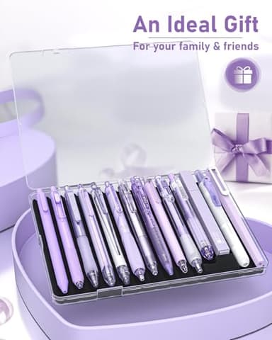 Four Candies 14Pack Pastel Gel Ink Pen Set,Cute Retractable 0.5mm Fine Point Pen,11 Pack Black Ink and 1 Pc Purple Ink Pens with 2Pcs Highlighter for School, Office, Mothers Day Gifts(Purple) - Image 6