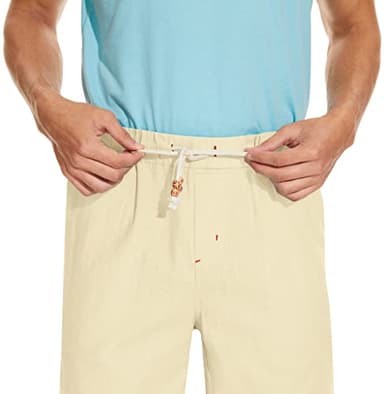 Boisouey Men's Linen Casual Classic Fit Short Summer Beach Shorts (Beige, 2XL) - Image 3