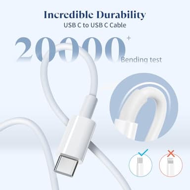 20W USB C Fast Charger Compatible with iPhone 16/16 Plus/ 16 Pro Max/ 15/ iPad Pro, 2Pack PD USB C Charger Block with 6FT Type C to C Cable - Image 3