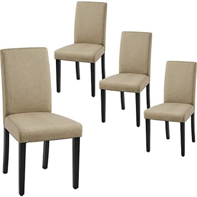 Yaheetech Dining Chairs Set of 4 Fabric Parson Upholstered Kitchen Chairs with Padded Seat and Solid Wood Legs for Dining Room/Restaurant, Armless Design, Khaki - Image 1