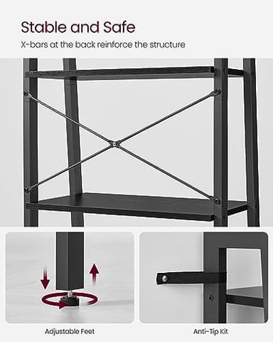 VASAGLE Ladder Shelf, 5-Tier Bookshelf, Storage Rack, Bookcase with Steel Frame, for Living Room, Home Office, Kitchen, Bedroom, Industrial Style, Ebony Black and Ink Black ULLS045B56 - Image 6