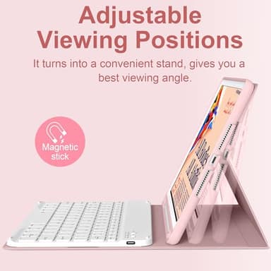 BQDIYOO Keyboard Case for iPad 9th/8th/7th Generation(2021/2020/2019), 10.2 inch iPad 9/8/7 Case with Keyboard, Auto Wake Sleep Cover with Pencil Holder, Pink - Image 5