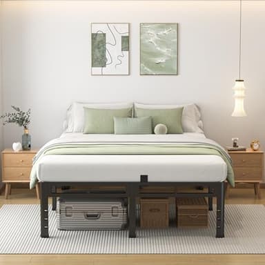 NKZ Queen Size Bed Frame 14 Inch, Metal Bed Frame & Box Spring 2 in 1 Platform with Round Corner Legs, 4000lbs Weight Capacity Reinforced Metal Frame, Headboard Hole, Noise-Free, Easy Assembly - Image 3