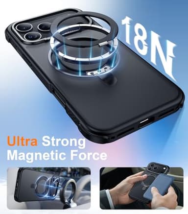 Temdan Designed for iPhone 17 Pro Max Case,[with 360°Rotatable Invisible Magnetic O-Ring Stand][Military Grade Shockproof][Compatible with MagSafe] Anti-Slip Translucent Matte Phone Case 6.9" 2025 - Image 4