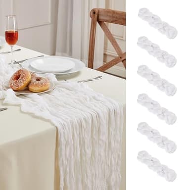 6 Pack White Cheesecloth Table Runner 10FT Long Boho Gauze Table Runner Rustic Sheer Runner for Wedding Bridal Baby Shower Birthday Party Table Decor Thanksgiving Christmas Decorations - Image 1