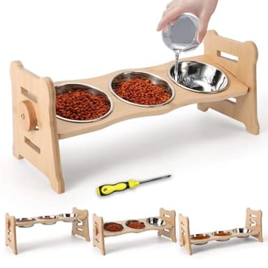 Elevated Cat Bowls15° Tilted Stainless Steel Elevated with Bamboo Stand - 3 Pots Raised Cat Bowls for Indoor Cats and Small for Indoor Cats with Anti-Overflow Design (Yellow) - Image 1