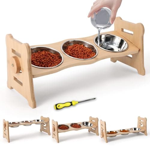 Elevated Cat Bowls15° Tilted Stainless Steel Elevated with Bamboo Stand - 3 Pots Raised Cat Bowls for Indoor Cats and Small for Indoor Cats with Anti-Overflow Design (Yellow)