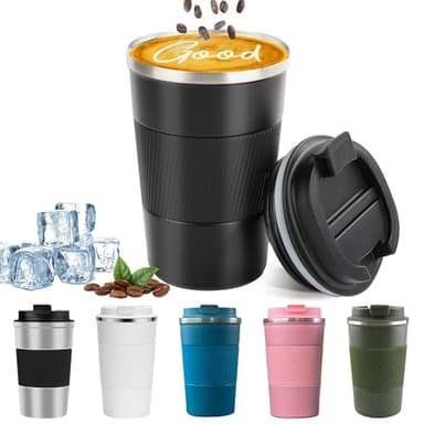 YINBAOGE Insulated Travel Coffee Mug, Spill & Leak Proof, Portable To Go Camping Stainless Steel Coffee Tumbler, Reusable Thermal Coffee Cup with Lid for Hot & Cold Drinks (Black, 12 OZ) - Image 1
