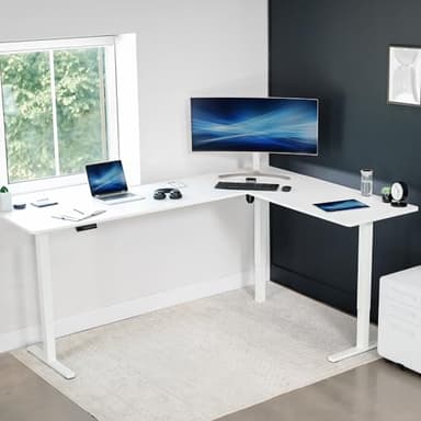 VIVO Electric Corner 84 x 63 inch L-Shaped Standing Desk, Memory Height Adjustment, White Top White Frame, DESK-E3CTWW-84 - Image 8