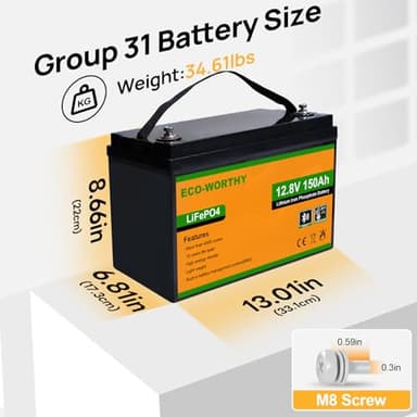 ECO-WORTHY 12V 150AH Bluetooth LiFePO4 Lithium Battery with Low Temperature Protection, Built-in 120A BMS, Perfect for Trolling Motor, Boat, RV, Camping, Home Energy Storage - Image 6