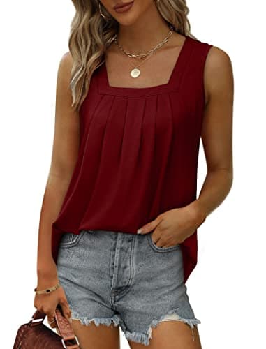 Shirts for Women Sleeveless Flowy Tank Tops Square Neck Summer Blouses Burgundy S - Image 2