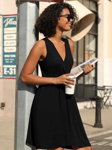 CATHY 2025 Womens Dress Sexy Sleeveless Summer Dresses V Neck Casual Wrap Sundress with Pockets Black Medium - Image 2