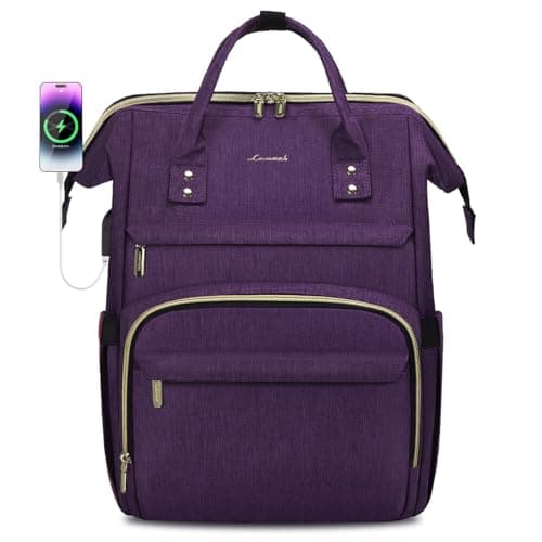 LOVEVOOK Laptop Backpack for Women,17 Inch Professional Womens Travel Backpack Purse Computer Laptop Bag Nurse Teacher Backpack,Waterproof Work Bags Carry on Back Pack with USB Port,Dark Purple - Image 1
