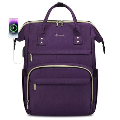 LOVEVOOK Laptop Backpack for Women,17 Inch Professional Womens Travel Backpack Purse Computer Laptop Bag Nurse Teacher Backpack,Waterproof Work Bags Carry on Back Pack with USB Port,Dark Purple - Image 1