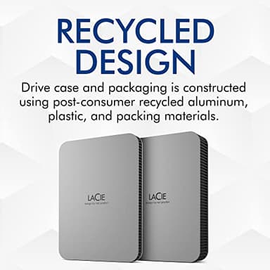 LaCie Mobile Drive, 5TB, External Hard Drive Portable - Moon Silver, USB-C 3.2, for PC and Mac, Post-Consumer Recycled, with Adobe All Apps Plan (STLP5000400) - Image 4