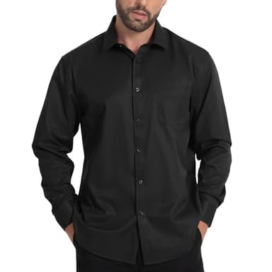 LUPURTY Black Button Up Shirt for Men, Regular Fit Stretch Formal Business Casual Long Sleeve Shirt with Pocket, Black - Image 4
