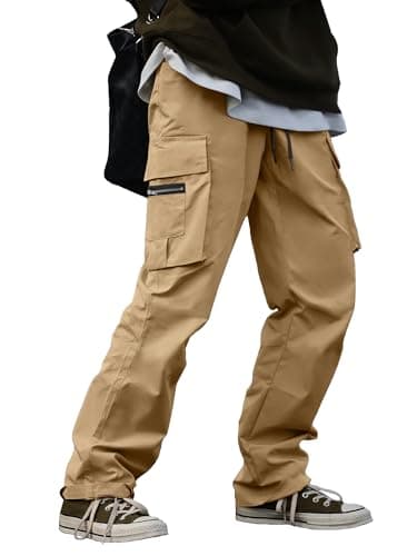 HOTake Cargo Joggers for Men Baggy Cargo Pants for Men Joggers Sweat Pants Sweatpants Streetwear Trousers for Men XX-Large Zip-Khaki - Image 1