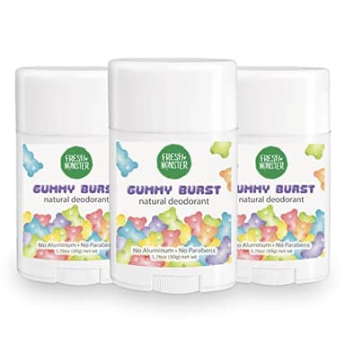 Fresh Monster Natural Deodorant for Kids & Teens I Mom's Choice Gold Award Winner | Aluminum-Free, Paraben-Free, Hypoallergenic I 24-Hour Protection I Gummy Burst Scent I 1.76 oz (3) - Image 1