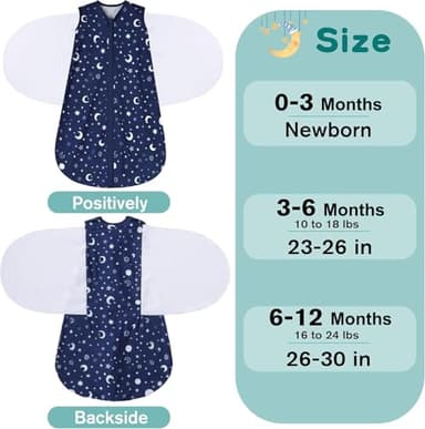 BSTOPPT Newborn Sleep Sack Baby Swaddle,6-12 Months,3-Way Adjustable Wearable Blanket,100% Rayon Cotton Swaddling Sleeping Bag，TOG 0.5（Clouds&Starry Sky） - Image 5