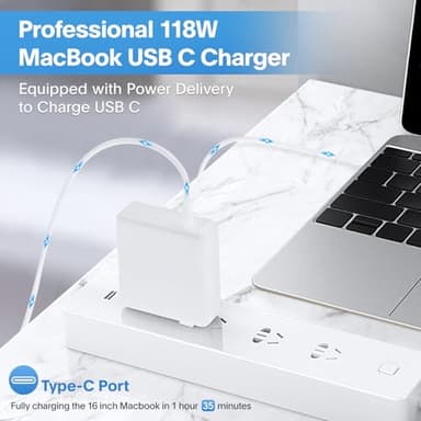 Mac Book Pro Charger - 118W USB C Fast Charger Power Adapter Compatible with MacBook Pro/MacBook Air 16 15 14 13 Inch, M1 M2 M3 M4, New iPad Pro and All USB C Device, Charge Cable 6.6ft - Image 2
