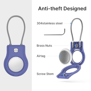 ebeatii Air tag Holder,(4 Pack) Air Tags Keychain with Secure Lock,Air Tags Case with Wire Cable for Apple Airtag,Anti-Lost Protective Case with Keyring for Luggage, Key, Pet, Bag, Black/Blue - Image 4