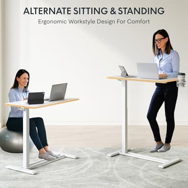 FLEXISPOT Mobile Standing Desk with Wheels Pneumatic Laptop Rolling Computer Cart Movable Height Adjustable Small Sit Stand Desk Computer Workstations Home Use（31.5" W x 17.7" D,White+Maple - Image 6