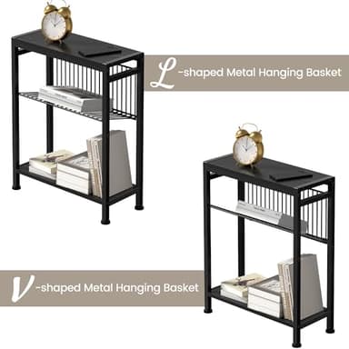 Homedawn End Table for Small Space, 3-Tier Narrow Side Table with Magazine Holder, Nightstand, Skinny Snack Couch Table in Living Room, Bedroom Study and Balcony (Black) - Image 4