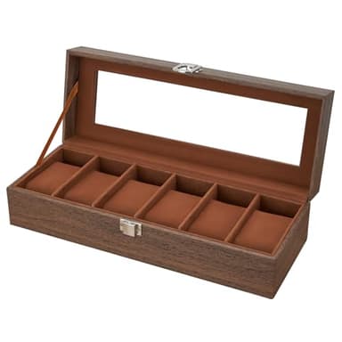 Ohuhu Watch Case Watch Organizer for Men PU Leather 6 Slot Watch Holder Real Glass Lid Jewelry Organizer Storage Soft Velvet Watch Display Case for Women Birthday Fathers Day Valentine's Day Gifts - Image 1