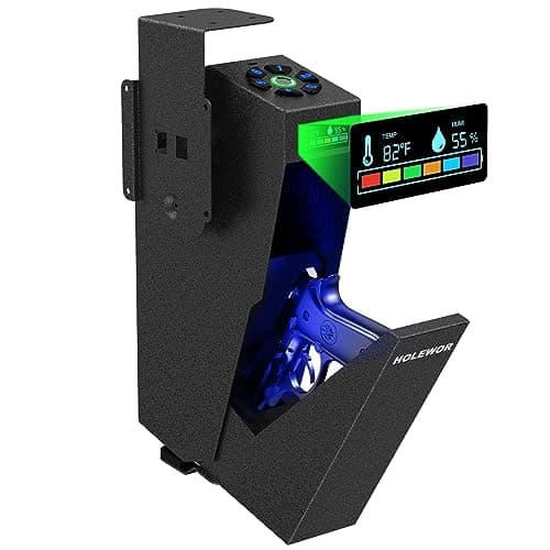 HOLEWOR Gun Safe, Biometric Pistol Safe Fingerprint Quick Access Drop Down Handgun Safe Single Mount Pistol Case for Desk Bedside Nightstand - Image 1