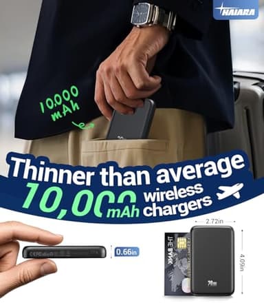 for Magsafe Battery Pack, 10000mAh Magnetic Portable Charger with USB-C 20W Fast Charging, Slim & Lightweight Wireless Power Bank for iPhone Air/17/16/15/14/13 Series, for Travel Cruise Essentials - Image 2