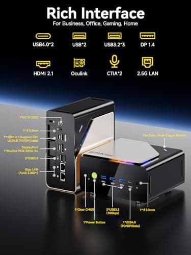 GMKtec EVO-T1 Mini PC AI Ultra 9 285H (up to 5.4GHz) 64GB DDR5 (32GB*2) 2TB PCIe 4.0 SSD Gaming Mini Computer, 3X M.2 Expansion Slots, Oculink, Quad Screen 8K Display - Image 8