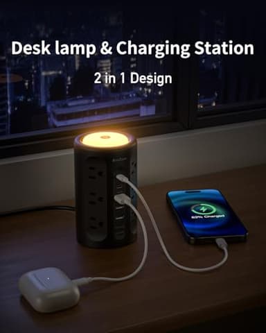 AnnTane Power Strip Tower with Night Light, Power Strip Surge Protector with USB Ports, Extension Cord 10 FT with Multiple Outlets (12AC+3A+2C) for Home Office Desk DormRoom (Black) - Image 3