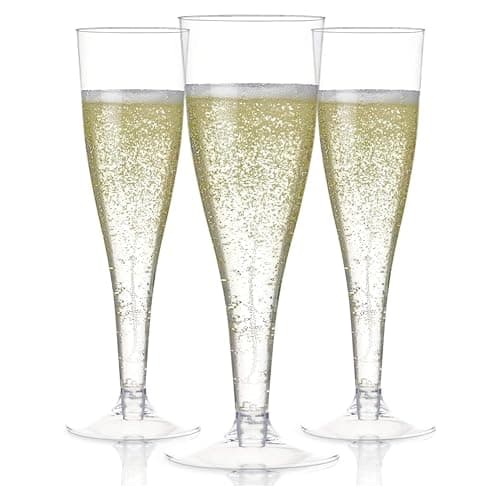 Prestee Set of 24 Clear Plastic Champagne Flutes - 4.5 oz Capacity Shatterproof Disposable Glasses - Suitable for Weddings, Cocktail Parties, and Outdoor Celebrations - Image 1