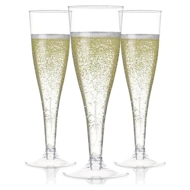 Prestee Set of 24 Clear Plastic Champagne Flutes - 4.5 oz Capacity Shatterproof Disposable Glasses - Suitable for Weddings, Cocktail Parties, and Outdoor Celebrations - Image 1