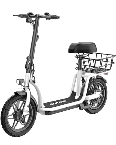 Gotrax Astro Electric Scooter with Seat, 14" Pneumatic Tire and 19 Miles Range&15.5Mph Power by 350W Motor, Comfortable Rear Dual Shock Absorption&Wider Seat, EBike with Carry Basket for Adult White - Image 1